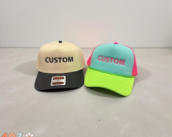 Custom Embroidered Hat | Foam Trucker or Otto Twill | Choose Thread Color, Font & Saying | Personalized Hat