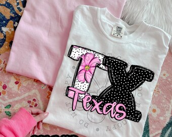 Pink Floral Dots TX | DTF Transfer | Direct to film transfer | Ready to press | Pink Floral Dots States Transfer