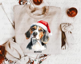 Santa Hat Beagle | DTF Transfer | Direct to film transfer | Ready to press | Christmas Dog Transfer