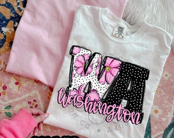 Pink Floral Dots WA | DTF Transfer | Direct to film transfer | Ready to press | Pink Floral Dots States Transfer