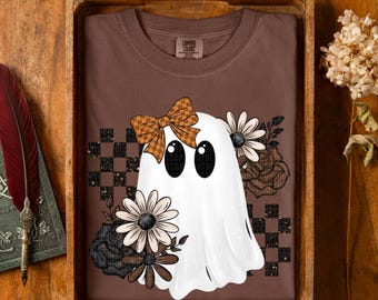 Cute Boho Fall Ghost With Bow DTF Transfer | Direct to film transfer | Halloween Transfer | Spooky Season Graphic