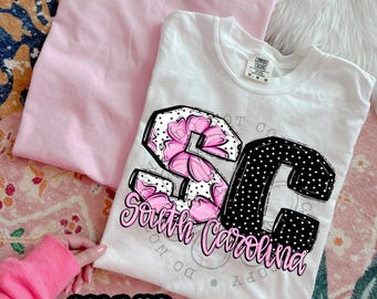 Pink Floral Dots SC | DTF Transfer | Direct to film transfer | Ready to press | Pink Floral Dots States Transfer