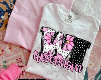Pink Floral Dots WI | DTF Transfer | Direct to film transfer | Ready to press | Pink Floral Dots States Transfer