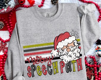 Merry Speech Path Retro Stripe Santa | DTF Transfer | Direct to film transfer | Ready to press | Christmas Transfer