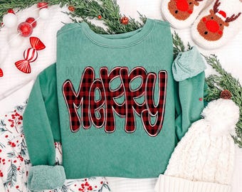Merry Funky Doodle Buffalo Check | DTF Transfer | Direct to film transfer | Ready to press | Christmas Transfer