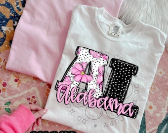 Pink Floral Dots AL | DTF Transfer | Direct to film transfer | Ready to press | Pink Floral Dots States Transfer