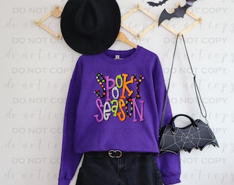 Spooky Season Sweatshirt – Halloween Crewneck, Gildan Unisex Fall Pullover, Military Green or Purple Cozy Sweater