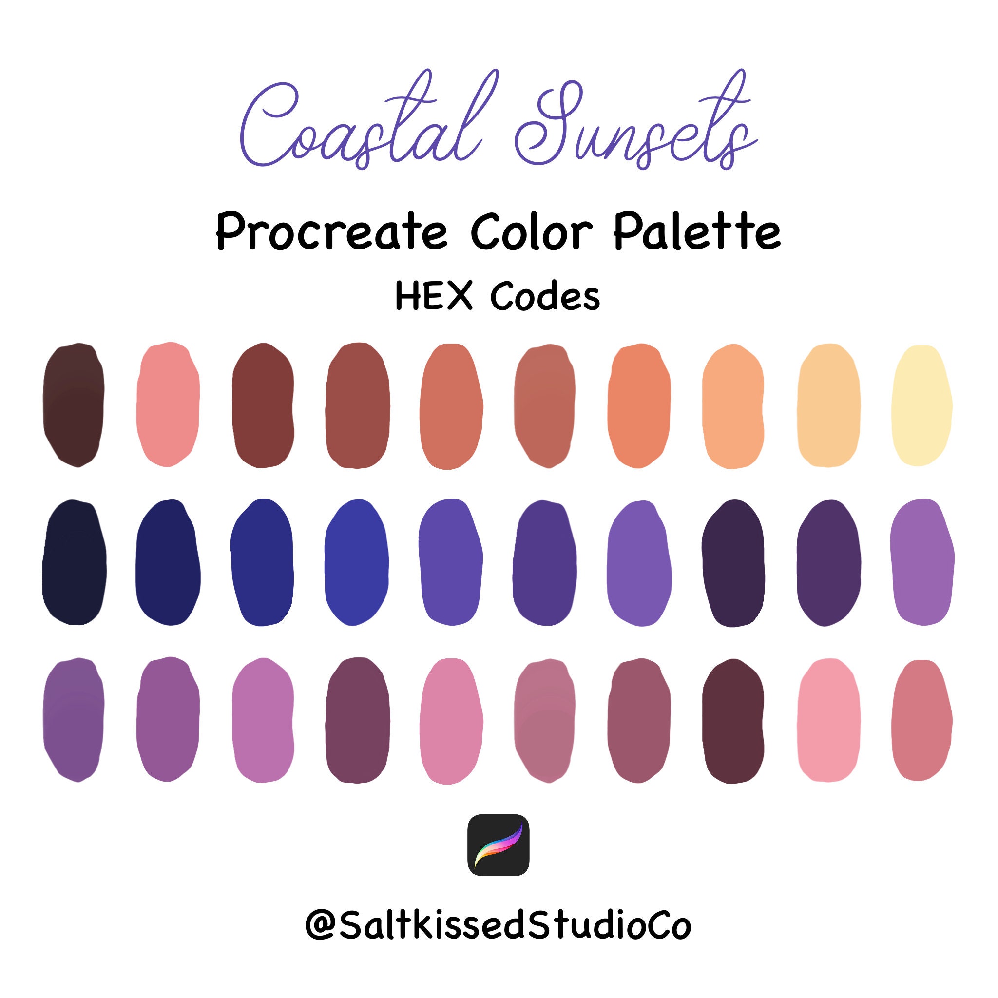 Sunset Colors In Order Coastal Sunsets Color Palette | Procreate Color Palette | Lettering ...