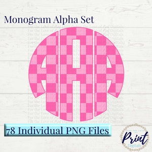Pink Checkered Circle Monogram, Checkered Monogram, Monogram PNG, Full Alphabet, Digital Download, Sublimation Alphabet,Sublimation Monogram