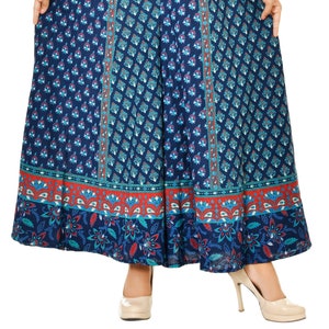 Boho Kleid mit Palazzohose Indien und Yogahose Haremshose von Handmade India Print Kleid von Jaipur BlockPrint Blau Rote Blumenhose Blau