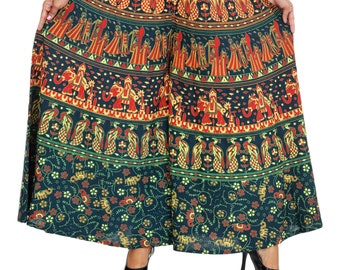 Palazzo Hose Indien ist Boho Kleid Yogahose Typ Haremshose für Frauen ist lockere Hose aus Baumwollstoff Elefant Pfau Blume rot