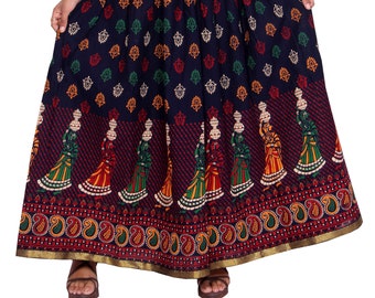 Handmade Cotton Long Midi Skirts for Women with Boho India Print Maxi Gypsie Skirt