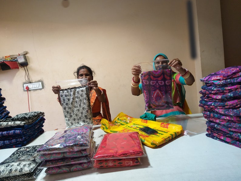 Boho Kleid mit Palazzohose Indien und Yogahose Haremshose von Handmade India Print Kleid von Jaipur BlockPrint Blau Rote Blumenhose Bild 6