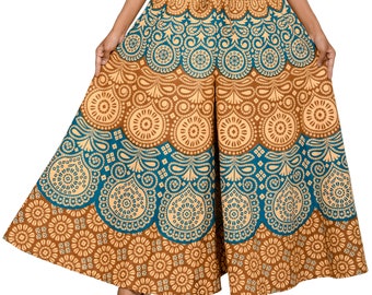Boho Dress Palazzo Trousers Beige Harem Pants Women Brown Yoga Pants Ethnic Dress India Blue Print Jaipur Block Print Mandala Tapestry Print