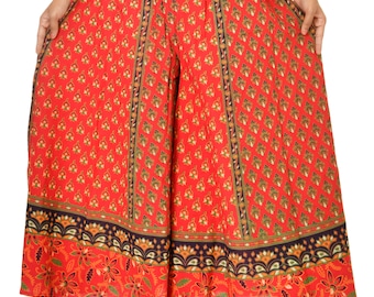 Boho Kleid mit Palazzo Hose India und Yoga Hose, Haremshose von Handmade, Indien Print Kleid von Jaipur, Block Print RotSchwarze Blumenhose