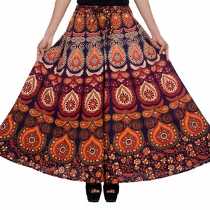 Yoga Pants styled Palazzo Pants and Harem Pants type Boho Dress truly Rajasthan Handicraft in Mandala Tapestry Print Flower Pants Brown Blue Brown