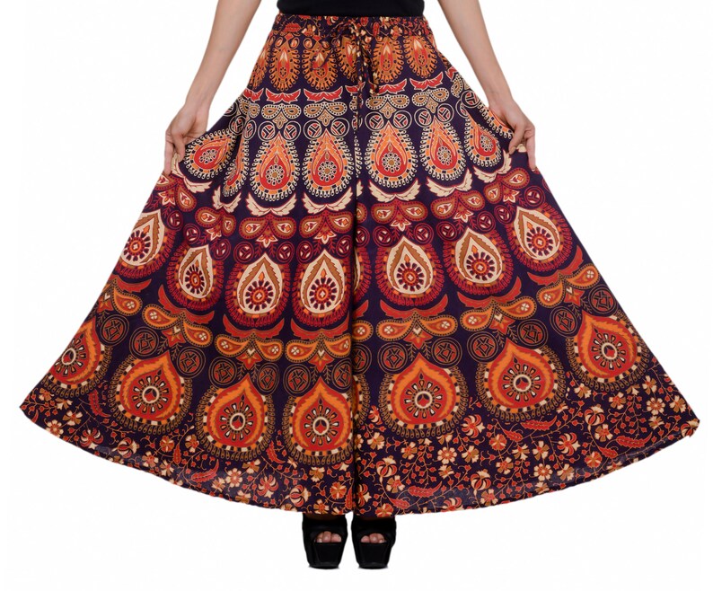 Yoga Pants styled Palazzo Pants and Harem Pants type Boho Dress truly Rajasthan Handicraft in Mandala Tapestry Print Flower Pants Brown Blue Brown