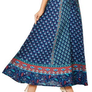 Boho Kleid mit Palazzohose Indien und Yogahose Haremshose von Handmade India Print Kleid von Jaipur BlockPrint Blau Rote Blumenhose Bild 3