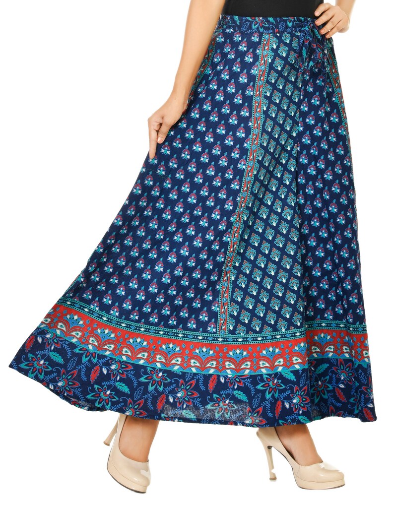 Boho Kleid mit Palazzohose Indien und Yogahose Haremshose von Handmade India Print Kleid von Jaipur BlockPrint Blau Rote Blumenhose Bild 3