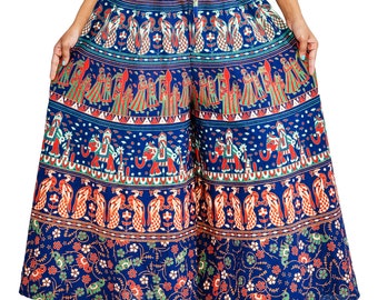 Palazzo Pants India is Boho Dress Yoga Pants type Harem Pants Women which is Loose Pants in Cotton Fabric Elephant Peacock Flower Blue Red