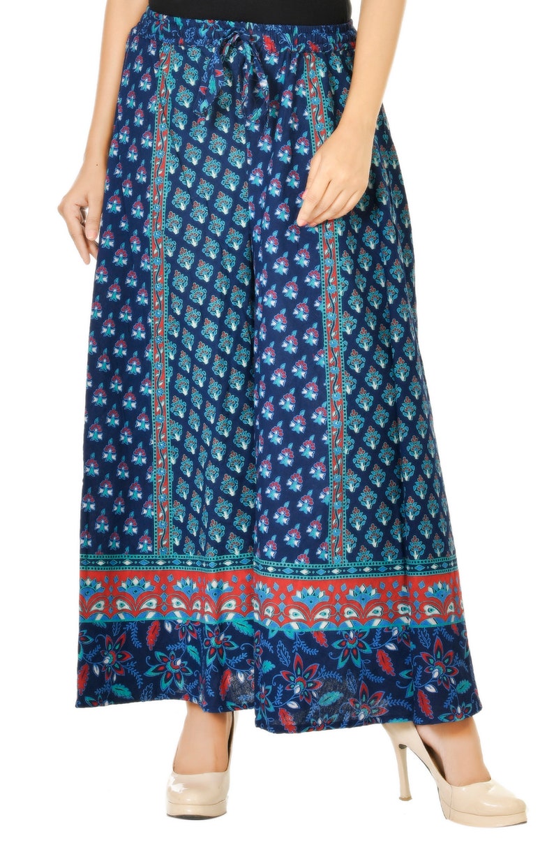 Boho Kleid mit Palazzohose Indien und Yogahose Haremshose von Handmade India Print Kleid von Jaipur BlockPrint Blau Rote Blumenhose Bild 2
