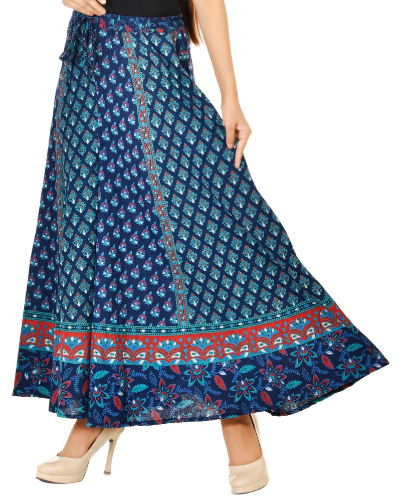 Boho Kleid mit Palazzohose Indien und Yogahose Haremshose von Handmade India Print Kleid von Jaipur BlockPrint Blau Rote Blumenhose Bild 4