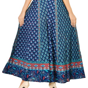 Boho Kleid mit Palazzohose Indien und Yogahose Haremshose von Handmade India Print Kleid von Jaipur BlockPrint Blau Rote Blumenhose Bild 5