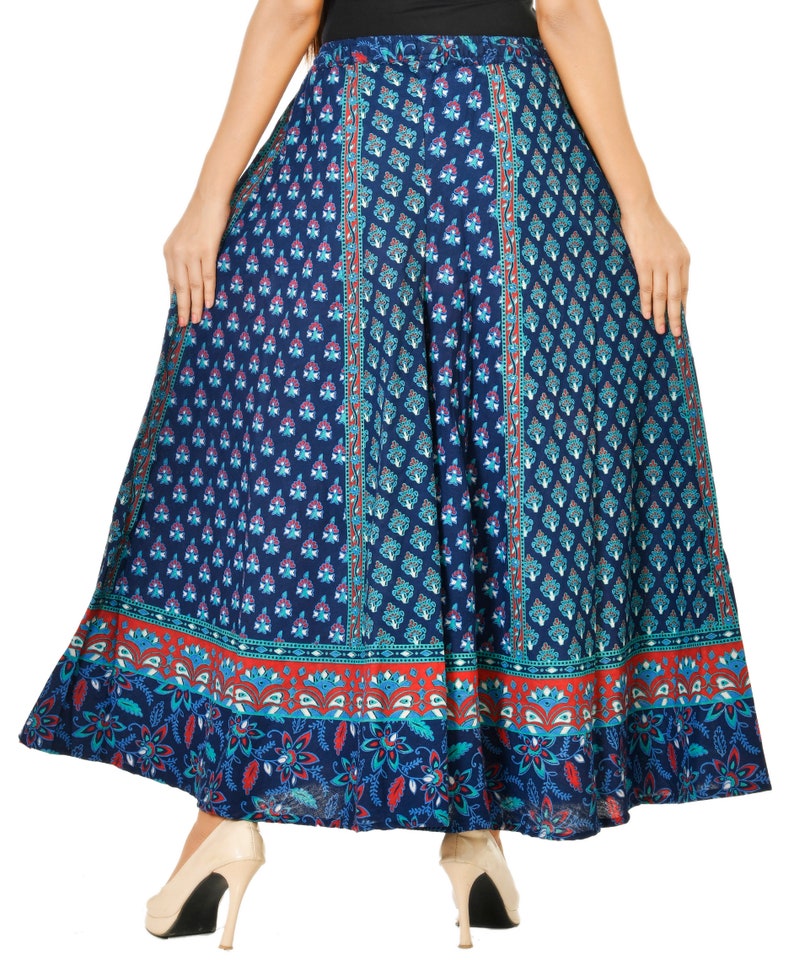 Boho Kleid mit Palazzohose Indien und Yogahose Haremshose von Handmade India Print Kleid von Jaipur BlockPrint Blau Rote Blumenhose Bild 5