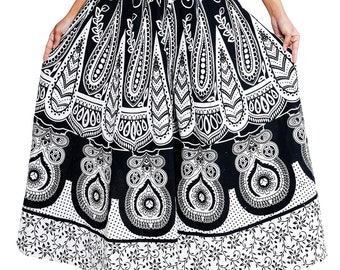 Yoga Pants styled Palazzo Pants and Harem Pants type Boho Dress truly Rajasthan Handicraft in Mandala Tapestry Print Flower Pants WhiteBlack