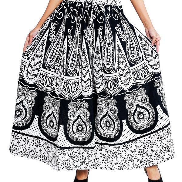 Yoga Pants styled Palazzo Pants and Harem Pants type Boho Dress truly Rajasthan Handicraft in Mandala Tapestry Print Flower Pants WhiteBlack