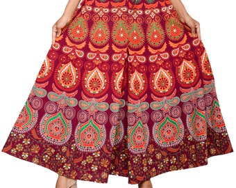 Yoga Pants styled Palazzo Pants and Harem Pants type Boho Dress truly Rajasthan Handicraft in Mandala Tapestry Print Flower Pants Maroon Red