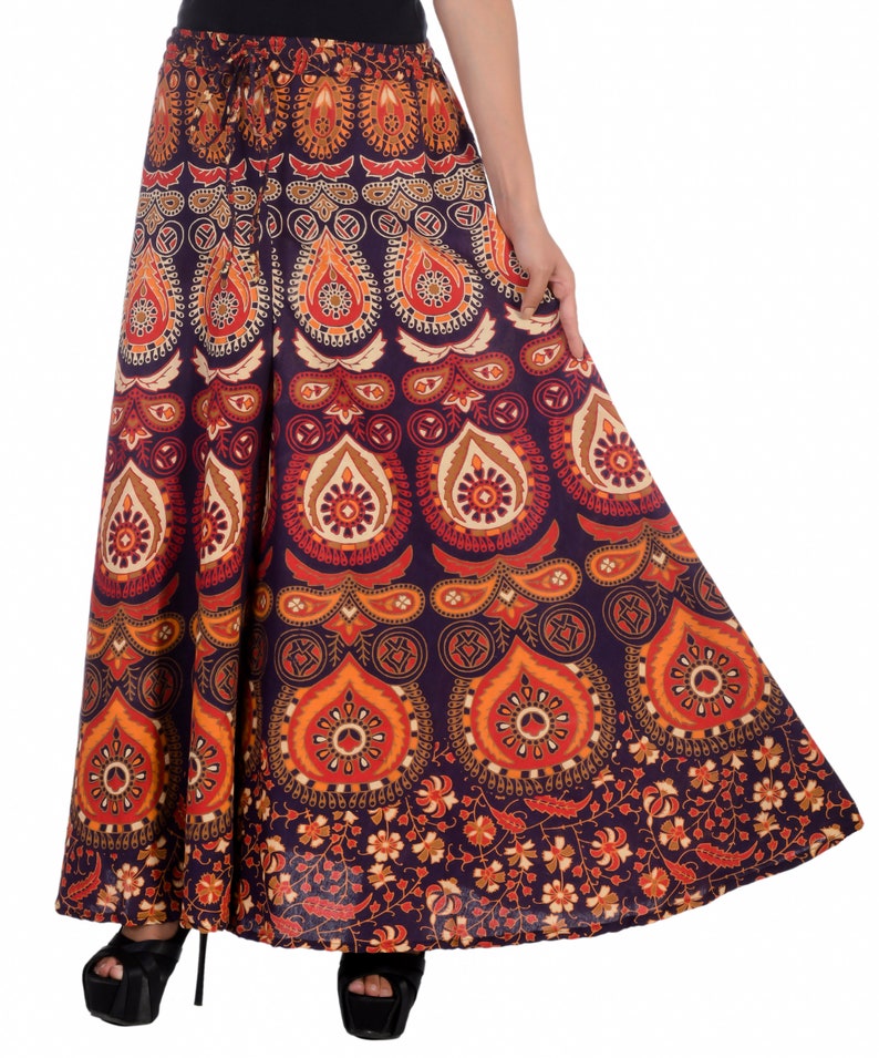 Yoga Pants styled Palazzo Pants and Harem Pants type Boho Dress truly Rajasthan Handicraft in Mandala Tapestry Print Flower Pants Brown Blue image 4