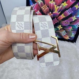 Cinturón auténtico Louis Vuitton Damier Azur, talla 90/34