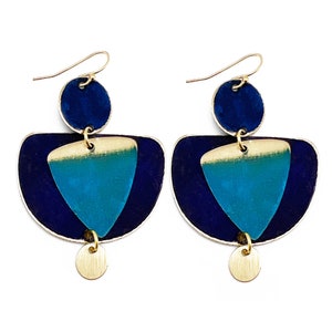 Brass Patina Earrings Blue Layered Hues image 2