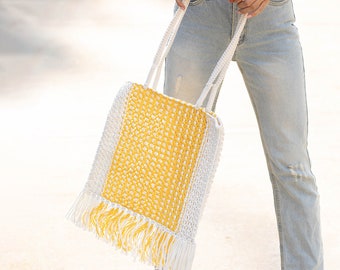 Millie Bag - Knitted Raffia Bag with fringes - Yellow