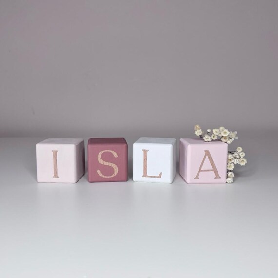 Personalised decorative wooden baby blocks | nursery shelf decor | baby shower gift | children's name blocks | baby name announcement.