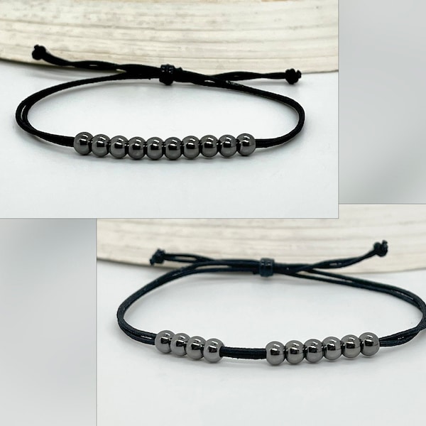 Counting Bracelet 10 Sliding Gunmetal Black 4.5mm Beads Mindfulness Count Tasks Unisex Optional Personalization