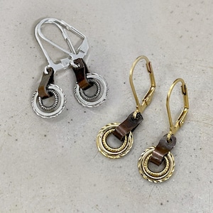 Gathered Mini Hoop Dangle Earrings with antique copper on stainless steel leverback fasteners