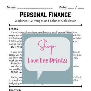 Personal Finance Worksheet 1.1: Wages and Salaries - Etsy