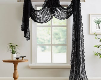 Lace Window Scarf for Gothic Decor or Victorian Decor in 2 Sizes. Goth Window Scarves Can Be Used as Bed Canopy Curtains, Black Lace Fabric.