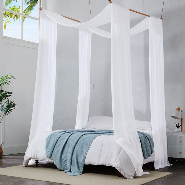 Pair of 2 Chiffon Canopy Bed Curtains in 216 or 288 Inch Sizes & 7 Colors. Bed Canopy Curtains for Twin, Full, Queen or King Size Bed.