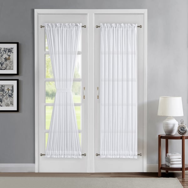 Set of 2 Sheer French Door Curtains in 5 Colors. Come in 30 x 72 or 52 x 72 Inch Sizes. Sidelight Glass Door Curtains with 2 Free Tie-Backs