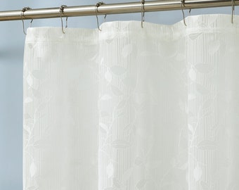 Modern Farmhouse Shower Curtains with Leaf Design in Ivory, Linen & White Colors. Lace Shower Curtain for Bathroom for Elegant Shower Decor