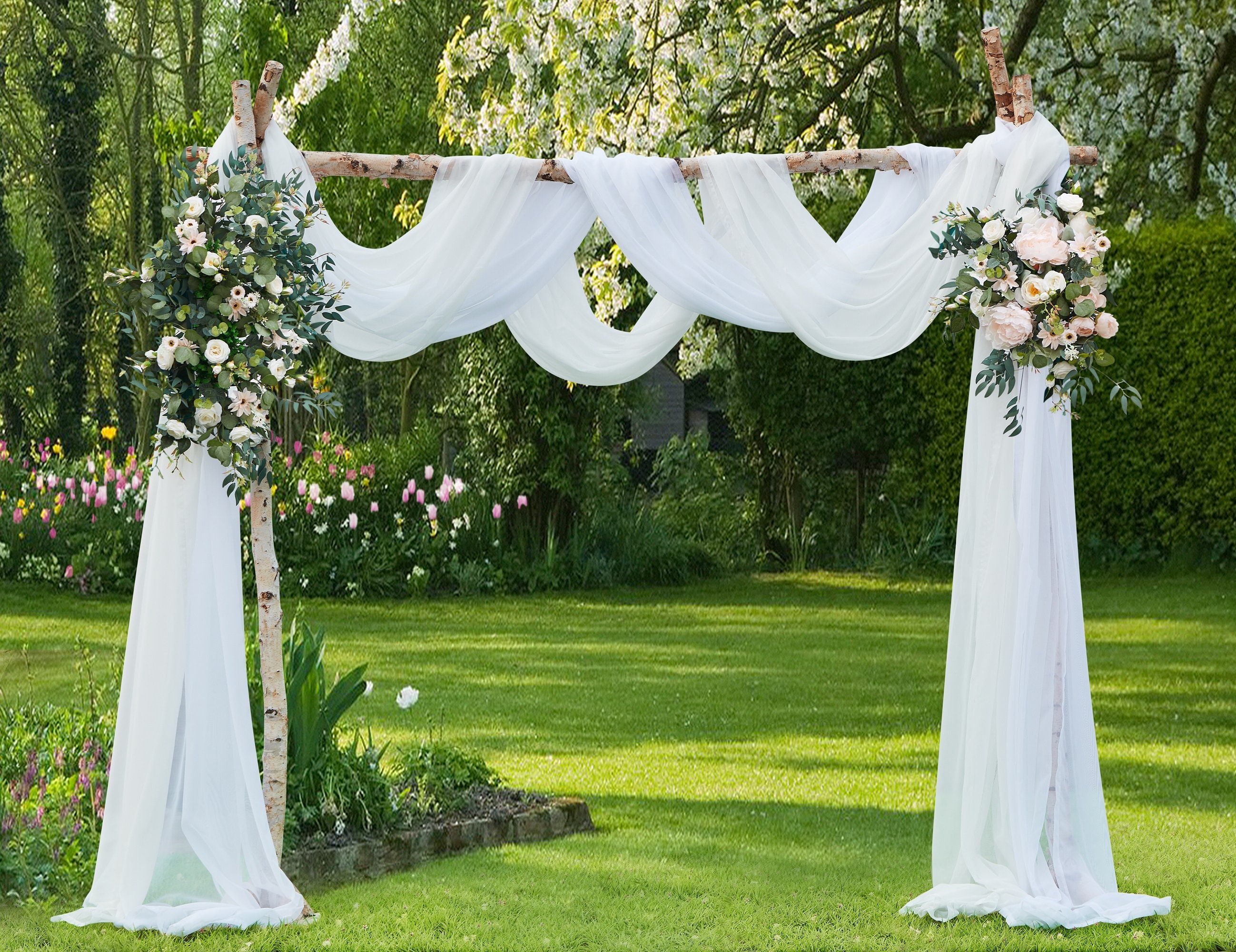 WHITE Wedding Arch Draping Fabric 21 Ft by 29 2 Panels Chiffon