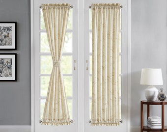 French Door Curtains Set of 2. Privacy Door Curtain Panels Made from Printed Velvet Fabric. Front Door Curtains Come with 2 Tie-Backs.