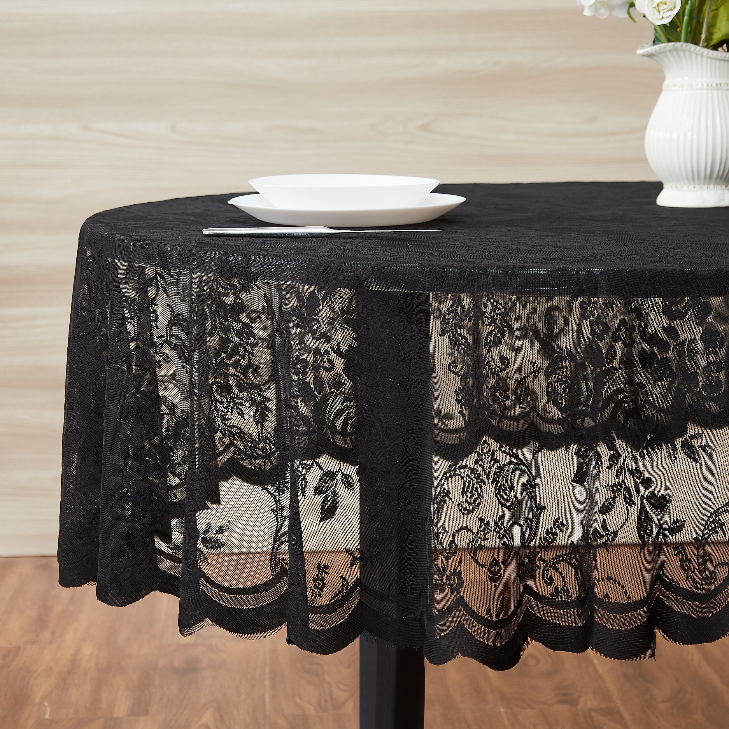 Oval Lace Tablecloth in Black Ivory Linen & White Colors. Etsy
