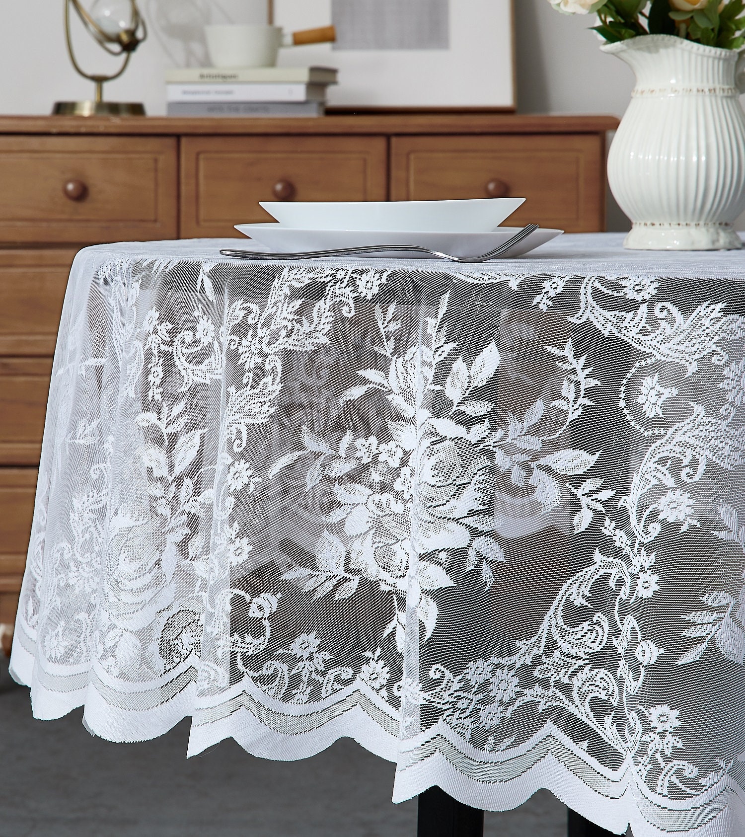 Oval Lace Tablecloth in Black Ivory Linen & White Colors. Etsy