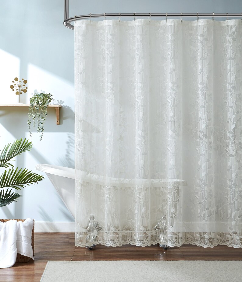 Modern Farmhouse Shower Curtains With Leaf Design in Ivory Etsy