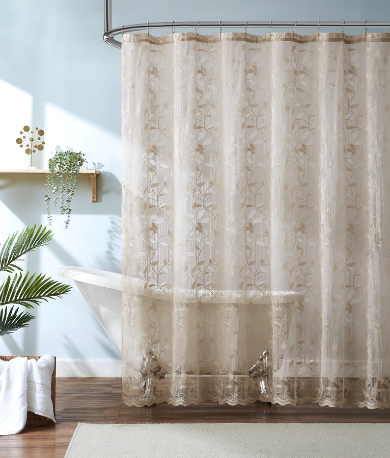 Modern Farmhouse Shower Curtains With Leaf Design in Ivory Etsy