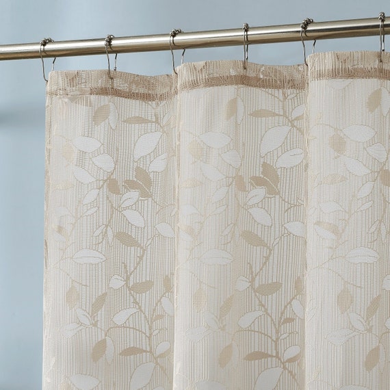 Cortinas de ducha modernas de estilo rural con diseño de hojas en colores  marfil, lino y blanco. Cortina de ducha de encaje para baño para una  decoración elegante de ducha 